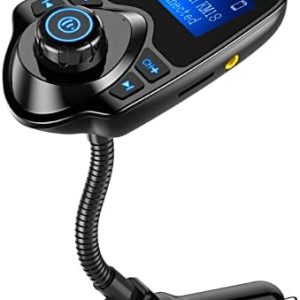 Nulaxy Wireless in-Car Bluetooth FM Transmitter Radio Adapter Car Kit W 1.44 Inch Display Supports TF/SD Card and USB Car Charger for All Smartphones Audio Players-KM18