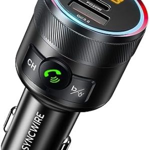 Syncwire Bluetooth 5.3 FM Transmitter for Car, 38W PD & QC3.0 Fast Car Charger Wireless Bluetooth FM Radio Adapter Bass Sound Music Player FM Car Kit with Hands-Free Calling